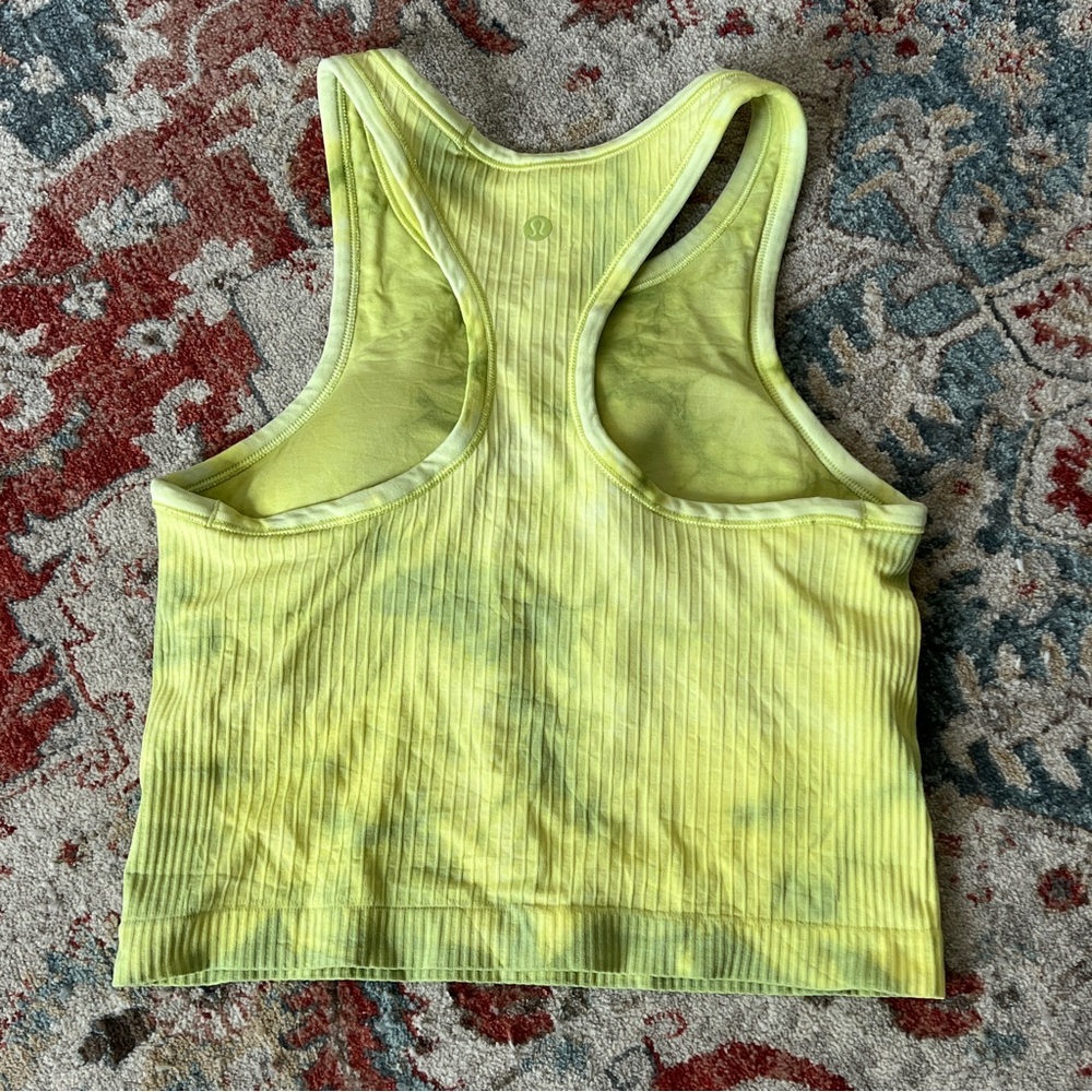 Lululemon Ebb to Street Racerback Crop Tank Top Tie Dye Lime Yellow Size 6 Yoga - Picture 2 of 8